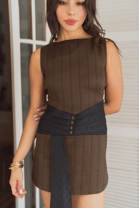 Vestido Calydon Café Líneas