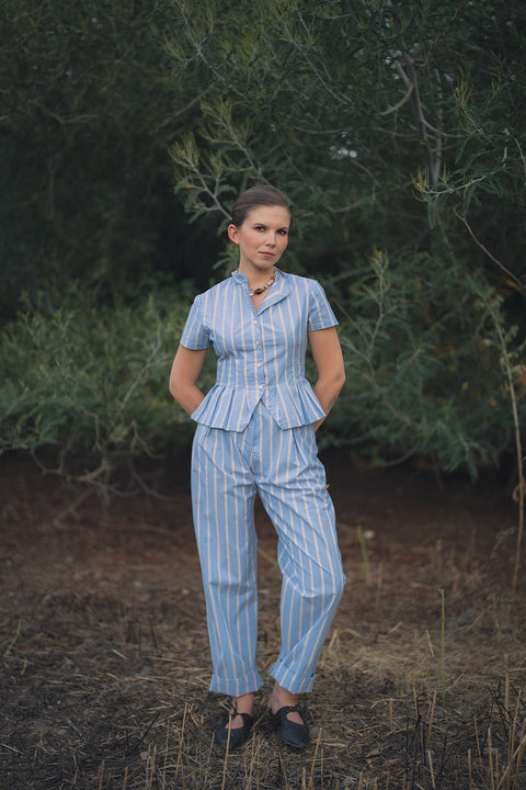 Pantalón Plusiotis Celeste Rayas