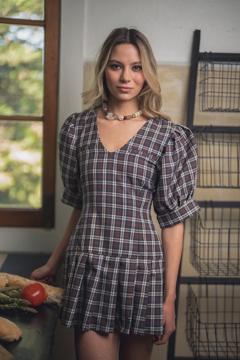 Vestido Pentispa Café Cuadrillé