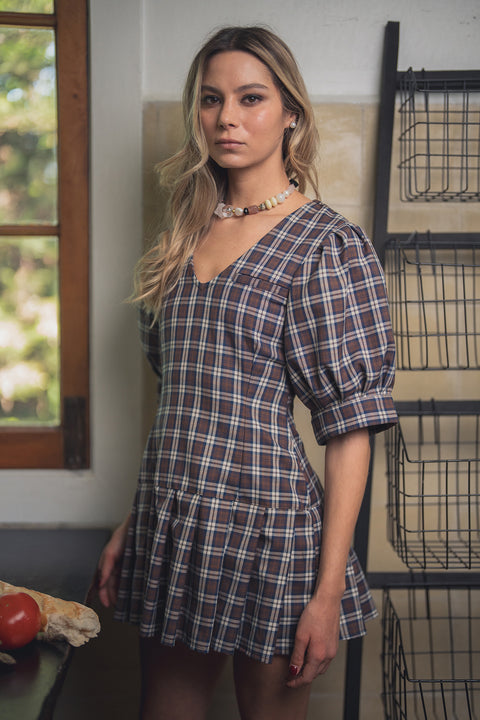 Vestido Pentispa Café Cuadrillé