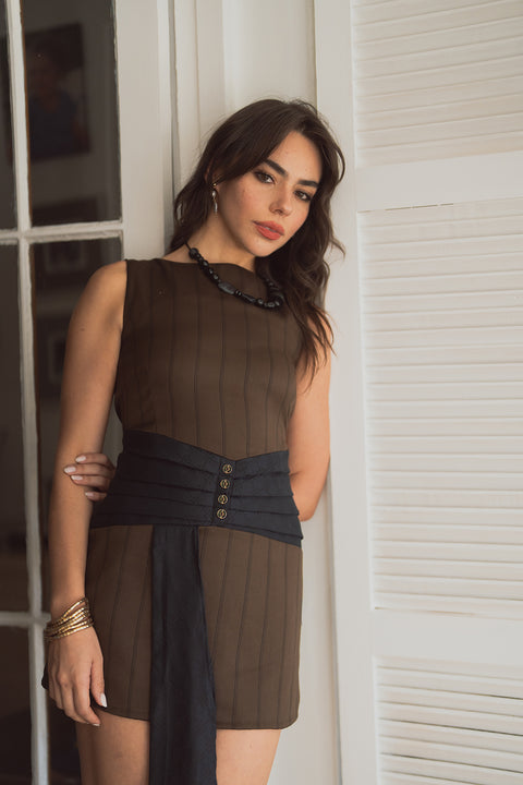 Vestido Calydon Café Líneas